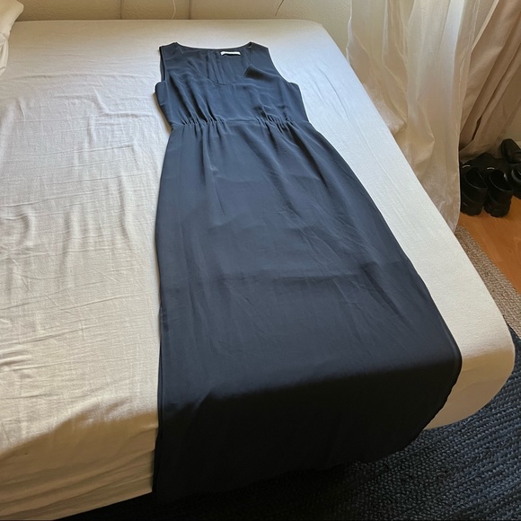 Samsoe Samsoe navy blue white polka dot tiered plissé event maxi dress extra small UK 6 8 vgc